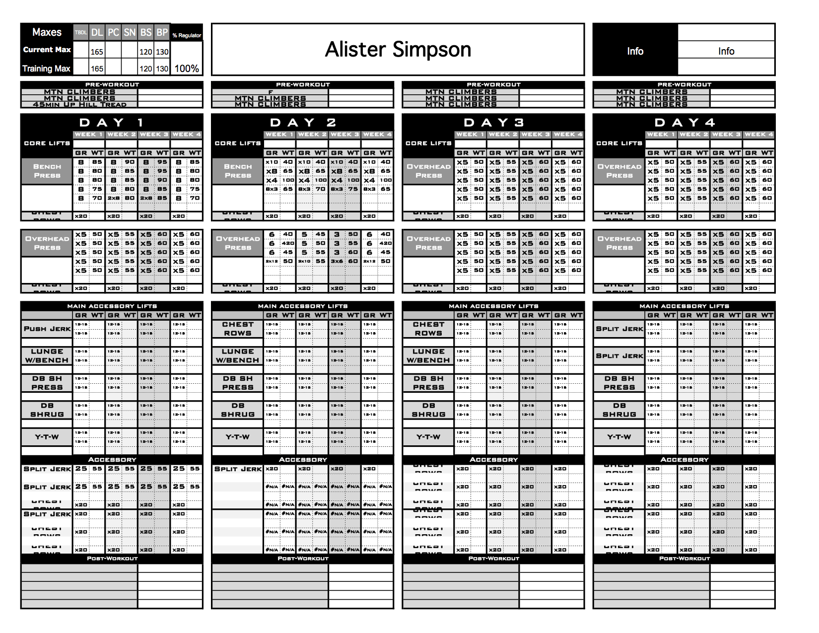 Gold Strength & Conditioning Templates Excel Training Designs