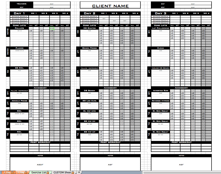 Excel Personal Training Templates Excel Training Designs