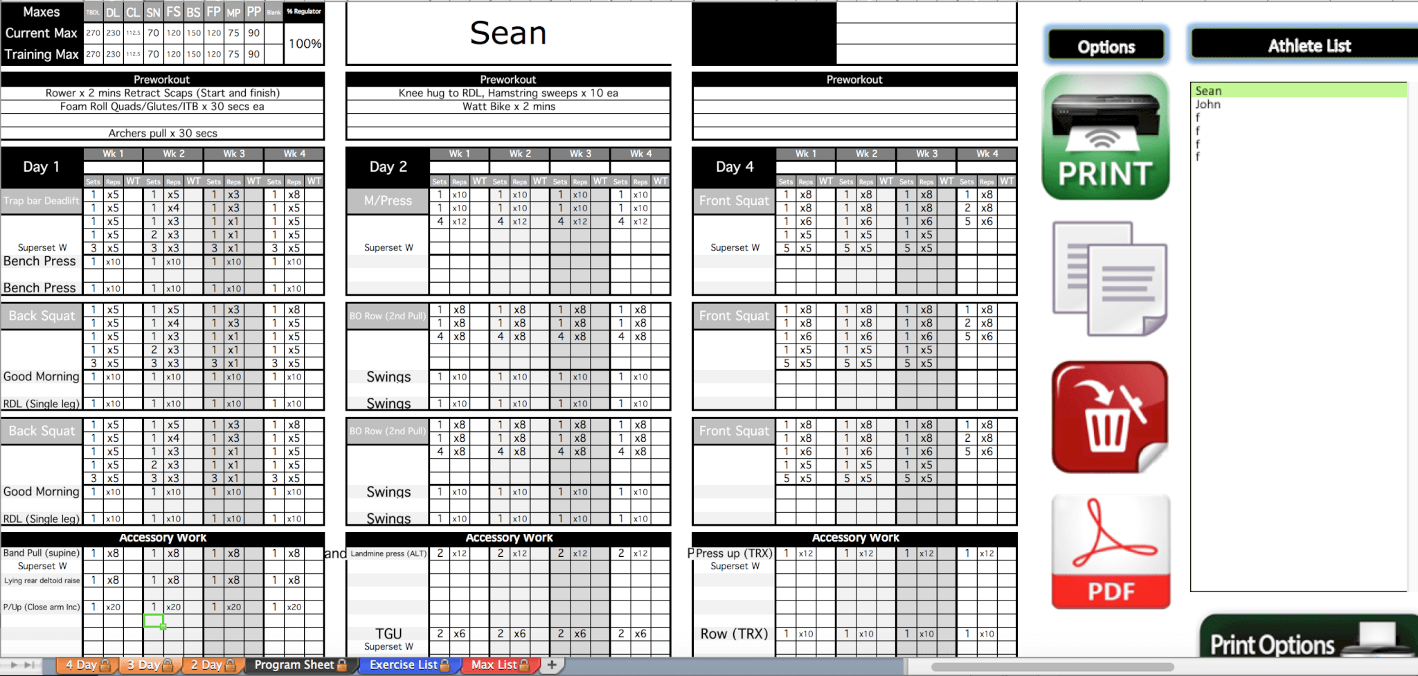 Strength And Conditioning Excel Template Download Free Printable